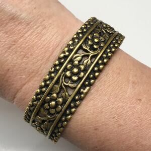 Vintage Estate Victorian Etruscan Bronze Brass Openwork Cuff Bangle Bracelet